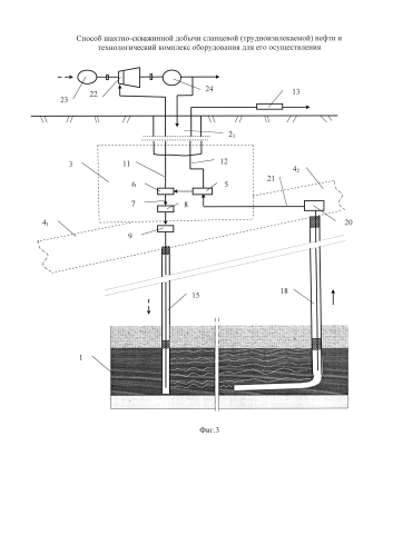 Способ шахтно-скважинной добычи сланцевой нефти и технологический комплекс оборудования для его осуществления (патент 2574434)