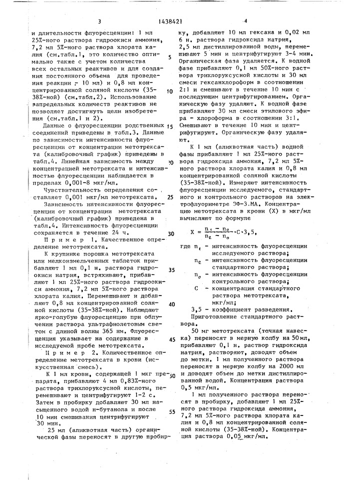 Способ определения метотрексата (патент 1438421)