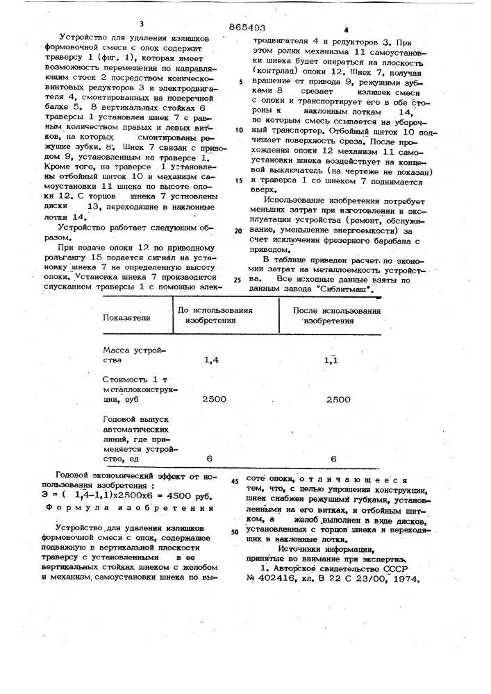 Устройство для удаления излишков формовочной смеси с опок (патент 865493)