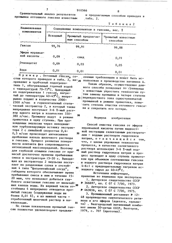 Способ очистки гексана от эфиров муравьиной кислоты (патент 910566)