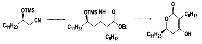 Способ получения (6r)-3-гексил-4-гидрокси-6-ундецил-5,6-дигидропиран-2-она и промежуточного соединения, применяемого в данном способе (патент 2434860)