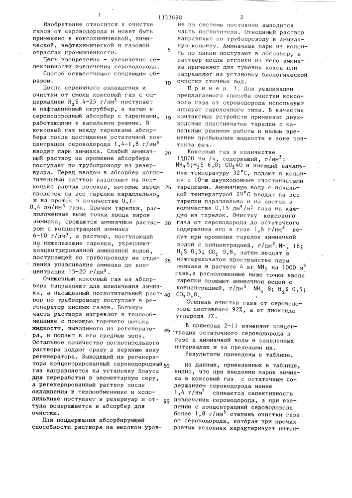Способ очистки коксового газа от сероводорода (патент 1333698)