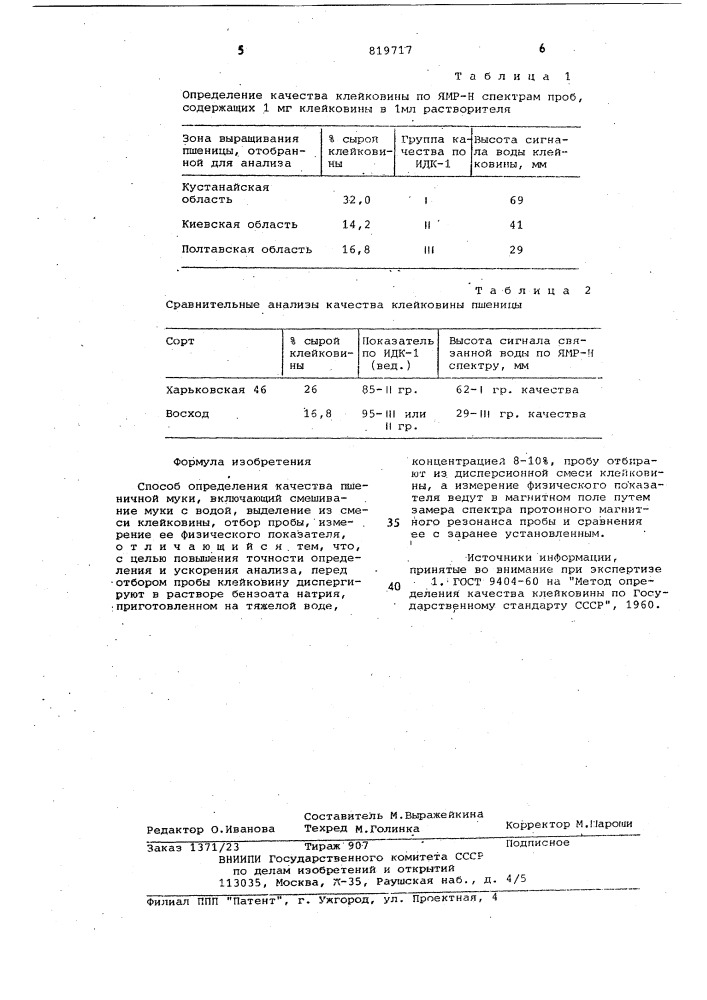 Способ определения качествапшеничной муки (патент 819717)