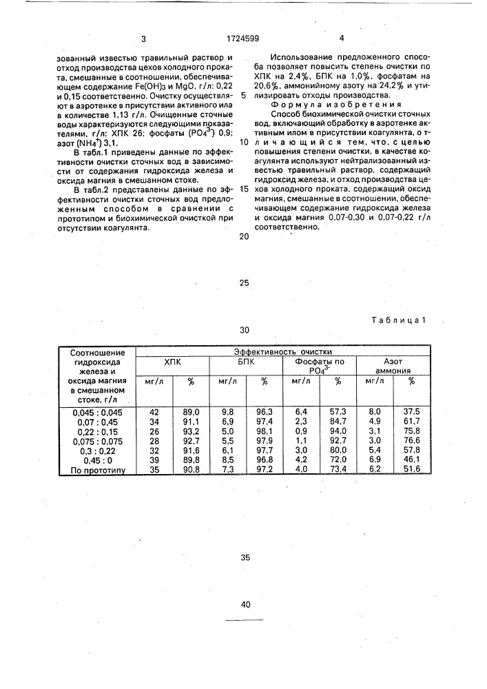 Способ биохимической очистки сточных вод (патент 1724599)