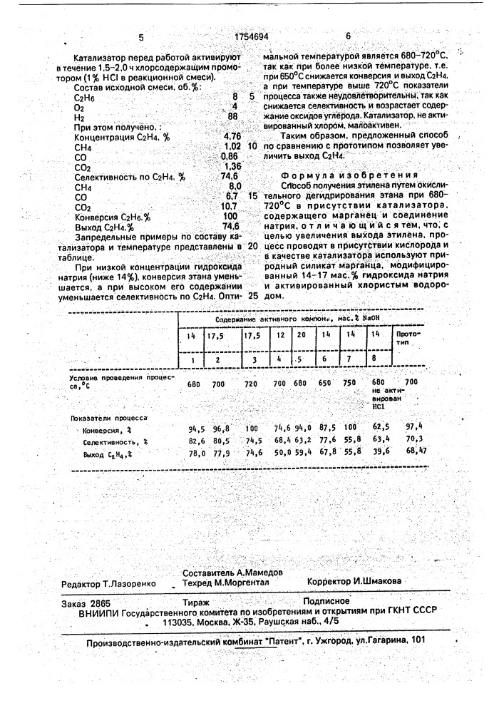 Способ получения этилена (патент 1754694)