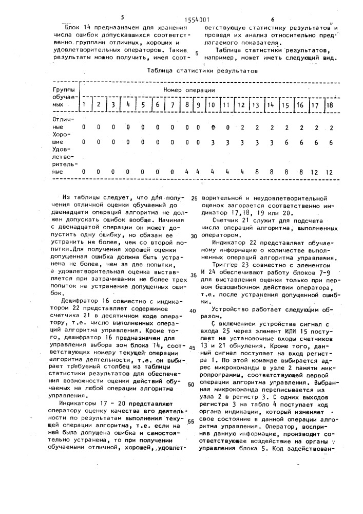 Устройство для обучения операторов (патент 1554001)