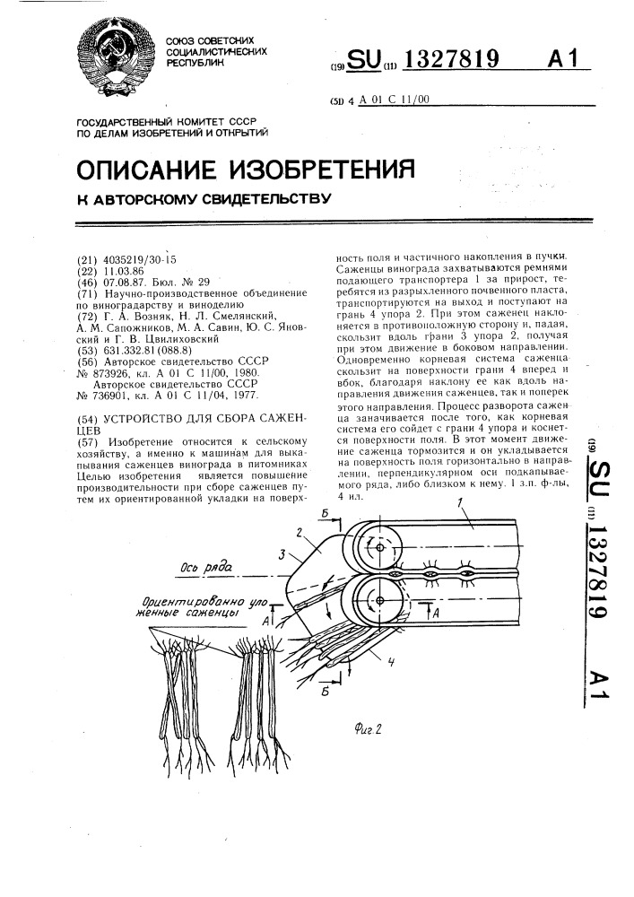 Устройство для сбора саженцев (патент 1327819)