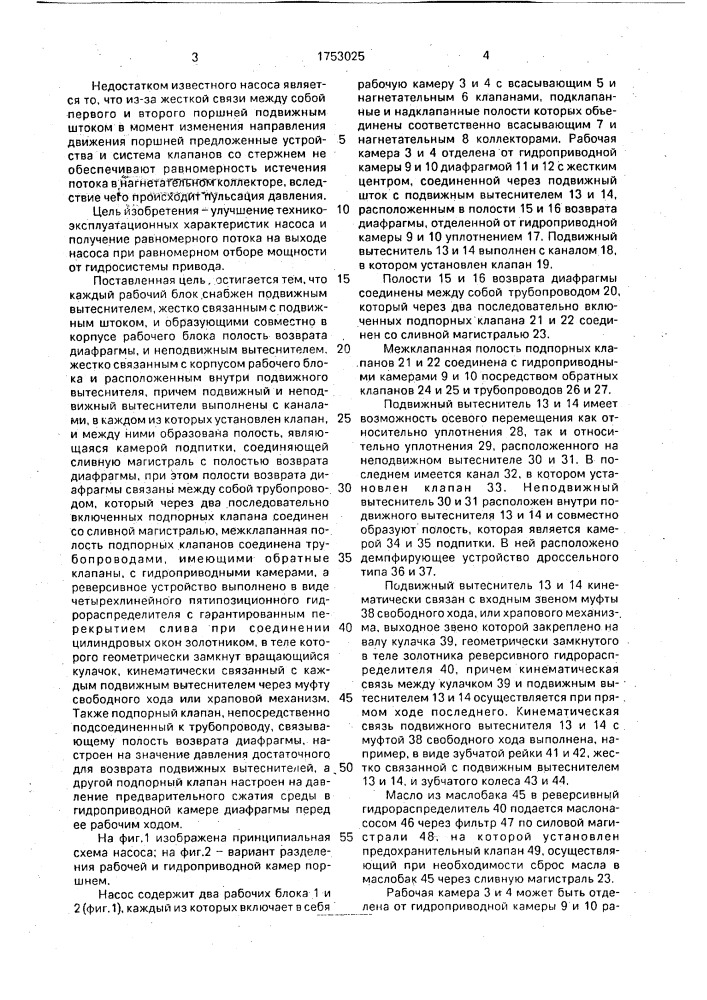 Гидроприводной возвратно-поступательный насос (патент 1753025)