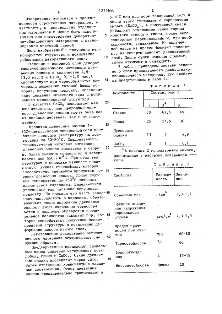 Композиция для основного слоя декоративно-облицовочного материала (патент 1276640)