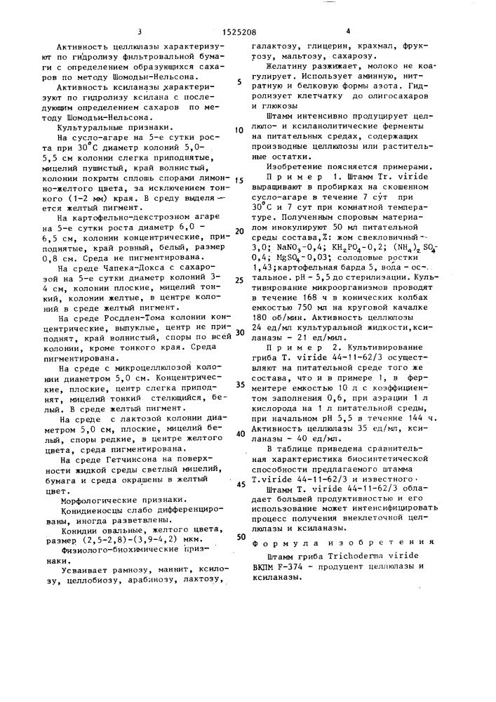Штамм гриба тriсноdеrма viride - продуцент внеклеточной целлюлазы и ксиланазы (патент 1525208)