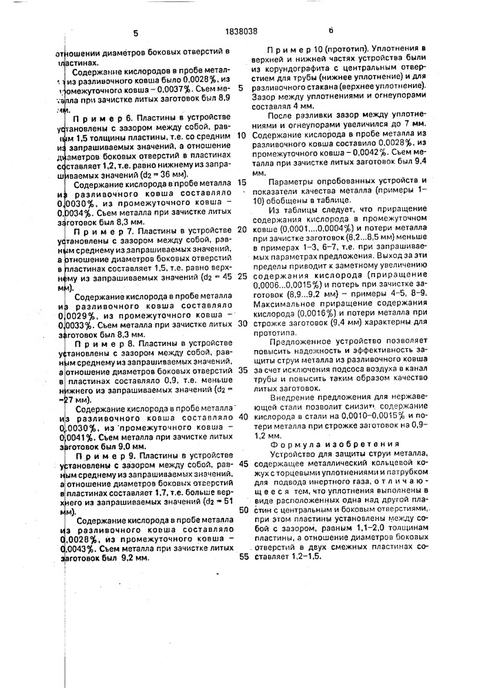 Устройство для защиты струи металла (патент 1838038)