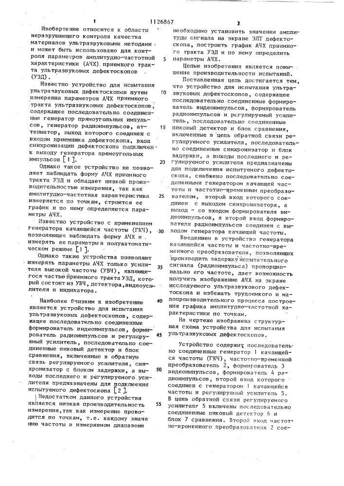 Устройство для испытания ультразвуковых дефектоскопов (патент 1126867)
