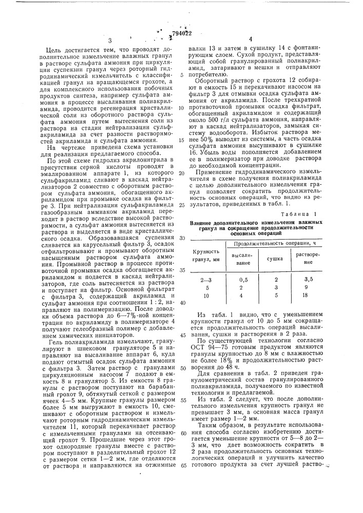 Способ получения гранулированногополиакриламида (патент 794022)