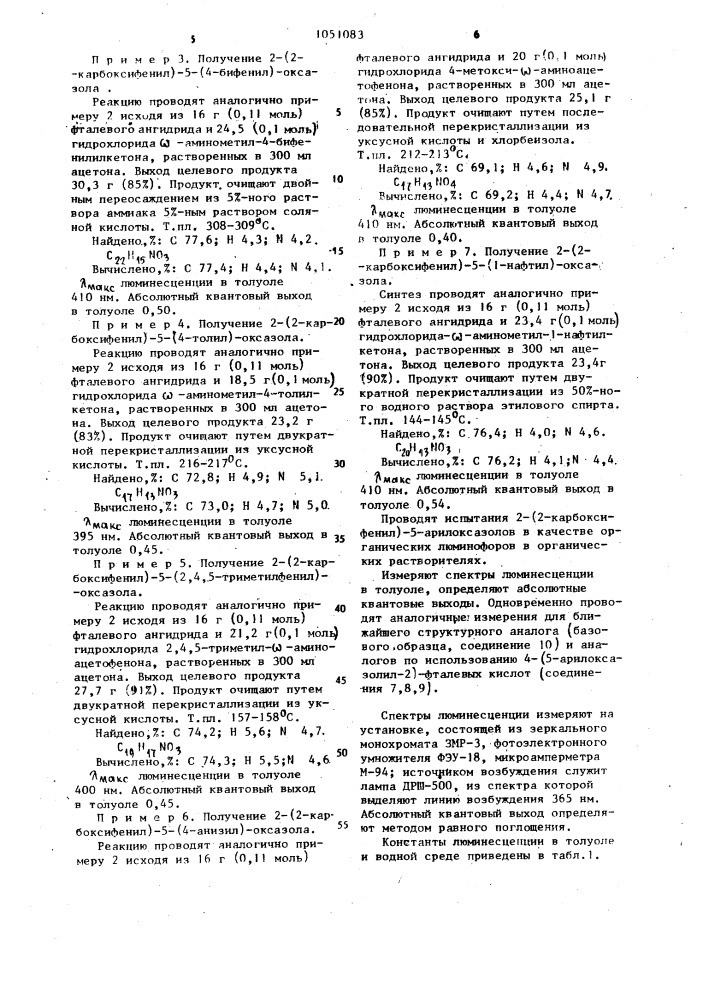 2-(2-карбоксифенил)-5-арилоксазолы в качестве органических люминофоров сине-фиолетового свечения в органических растворителях и водной среде и способ их получения (патент 1051083)