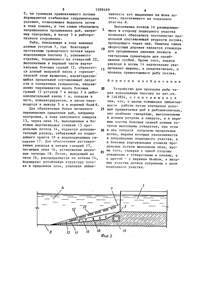 Устройство для пропуска рыбы через водосливную плотину (патент 1599469)