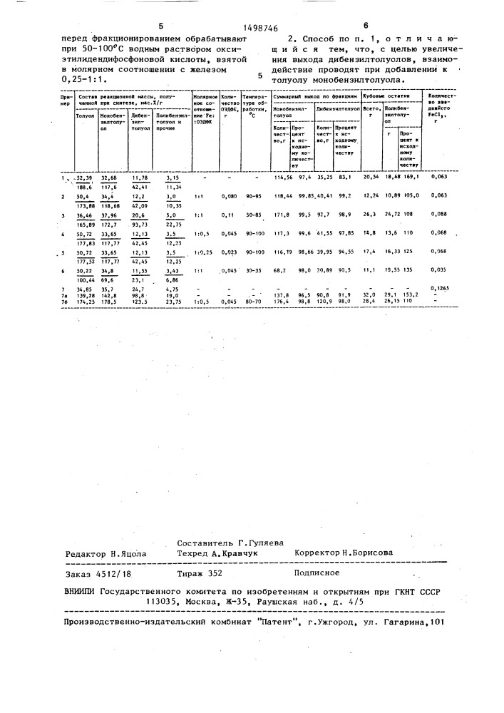 Способ получения монои дибензилтолуолов (патент 1498746)