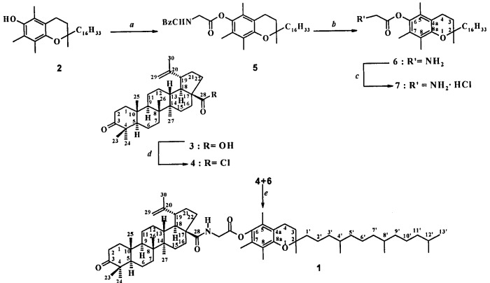 Способ получения (2rs)-2,5,7,8-тетраметил-2-[(4rs,8rs)-4,8,12-триметилтридецил]-хроман-6-ил-n-[3-оксолуп-20(29)-ен-28-оил]-глицината (патент 2440366)