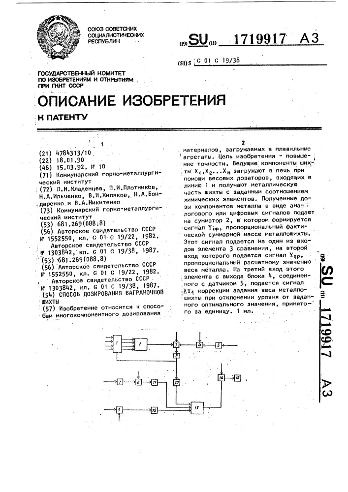 Способ дозирования ваграночной шихты (патент 1719917)