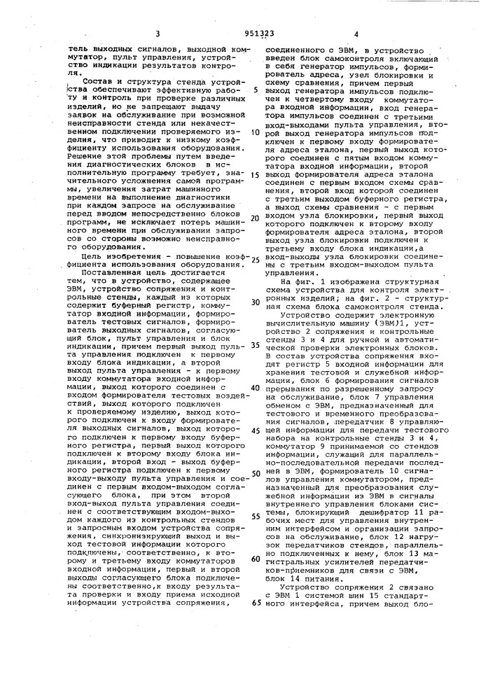 Устройство для контроля электронных изделий (патент 951323)