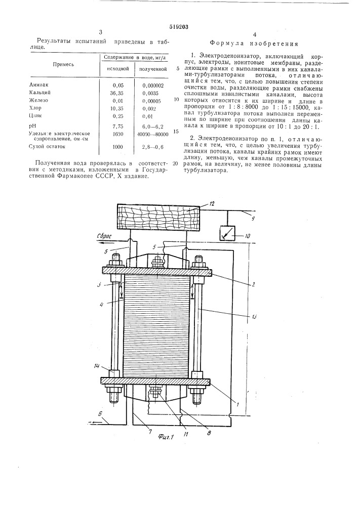 Электродеионизатор (патент 519203)