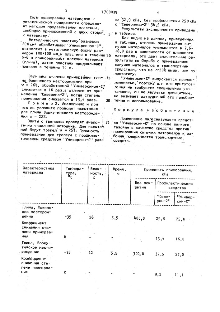 Средство для предотвращения примерзания сыпучих материалов (патент 1700039)