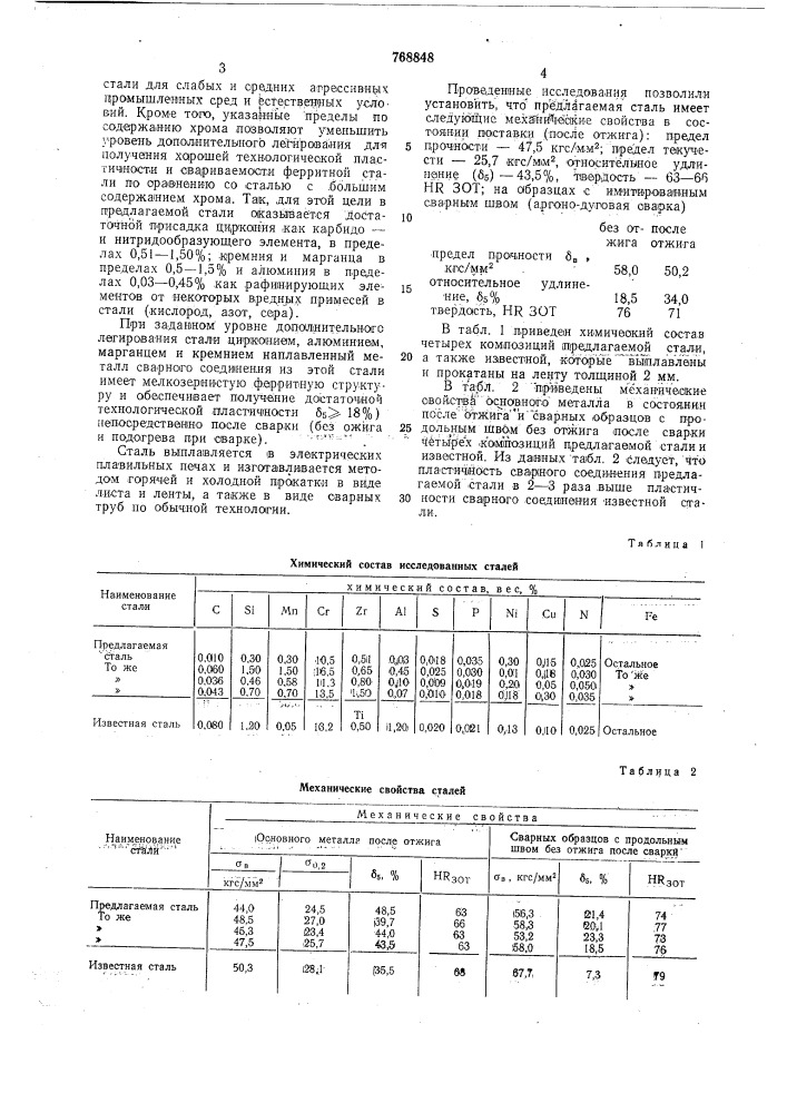 Ферритная сталь (патент 768848)