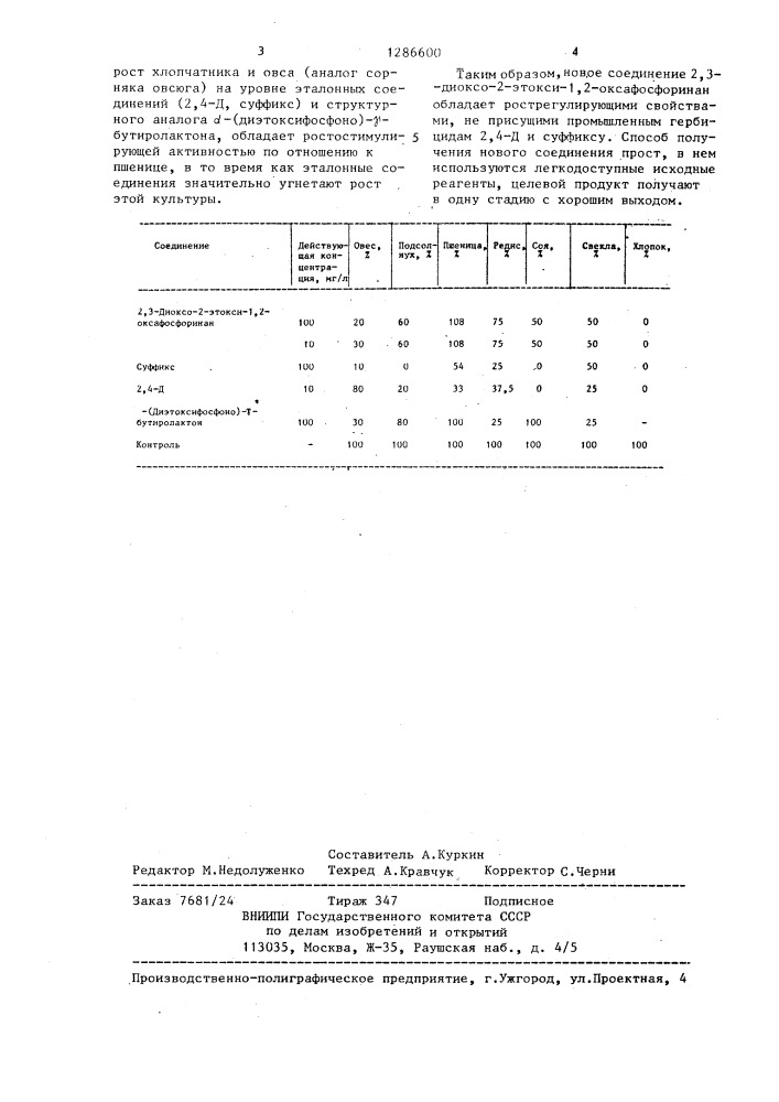 2,3-диоксо-2-этокси-1,2-оксафосфоринан,обладающий рострегулирующей активностью,и способ его получения (патент 1286600)