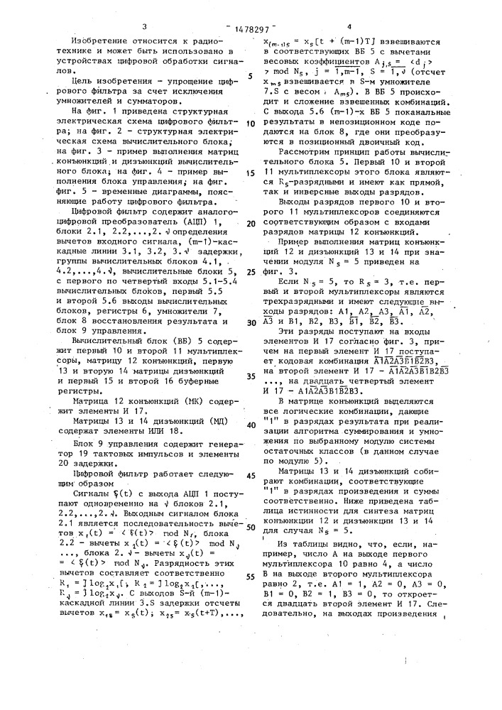 Цифровой фильтр (патент 1478297)