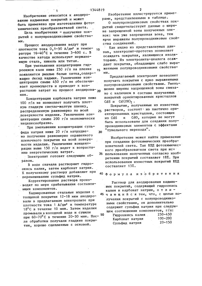 Раствор для анодирования кадмиевых покрытий (патент 1344819)