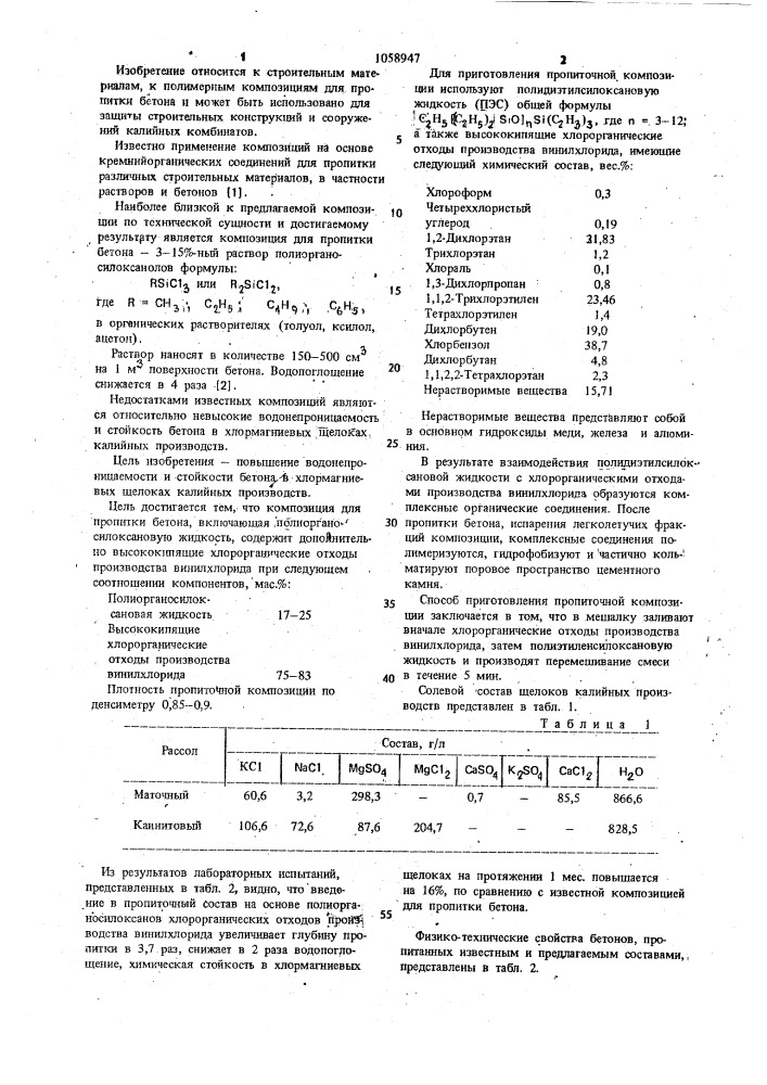 Композиция для пропитки бетона (патент 1058947)