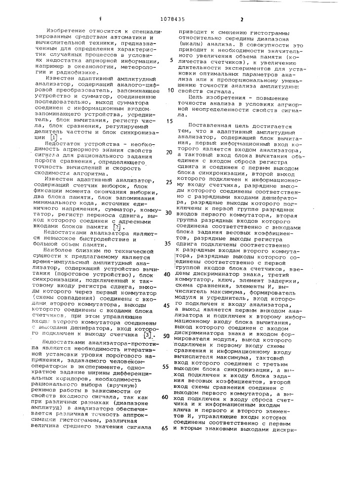 Адаптивный амплитудный анализатор (патент 1078435)