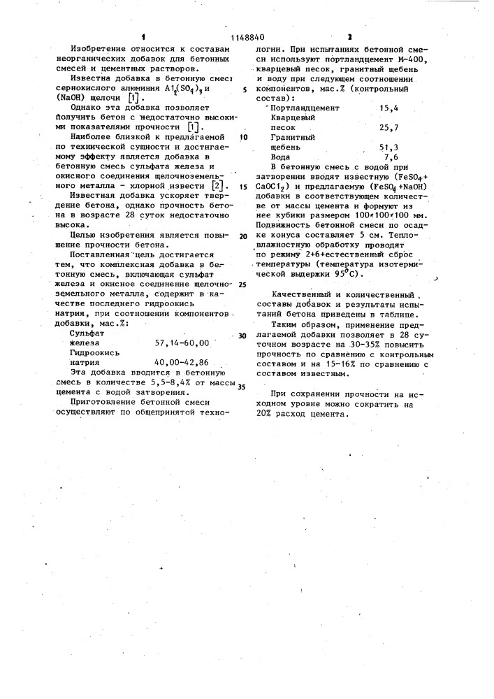 Комплексная добавка (патент 1148840)
