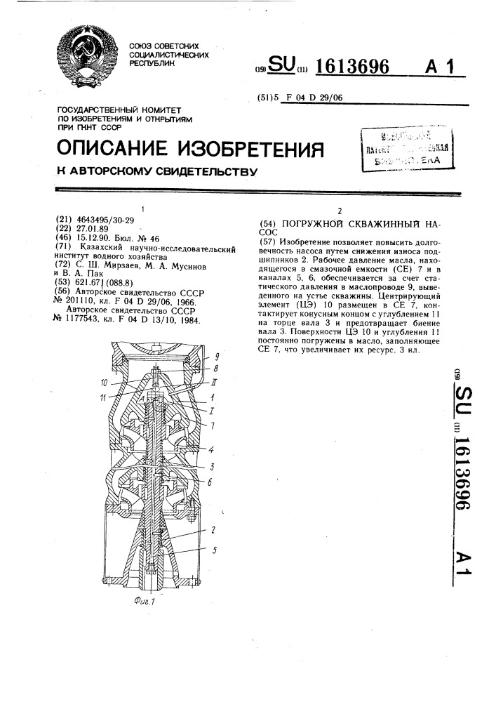 Погружной скважинный насос (патент 1613696)