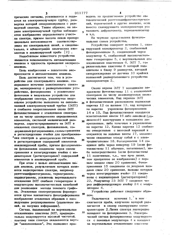 Устройство для спектрального анализа (патент 911177)