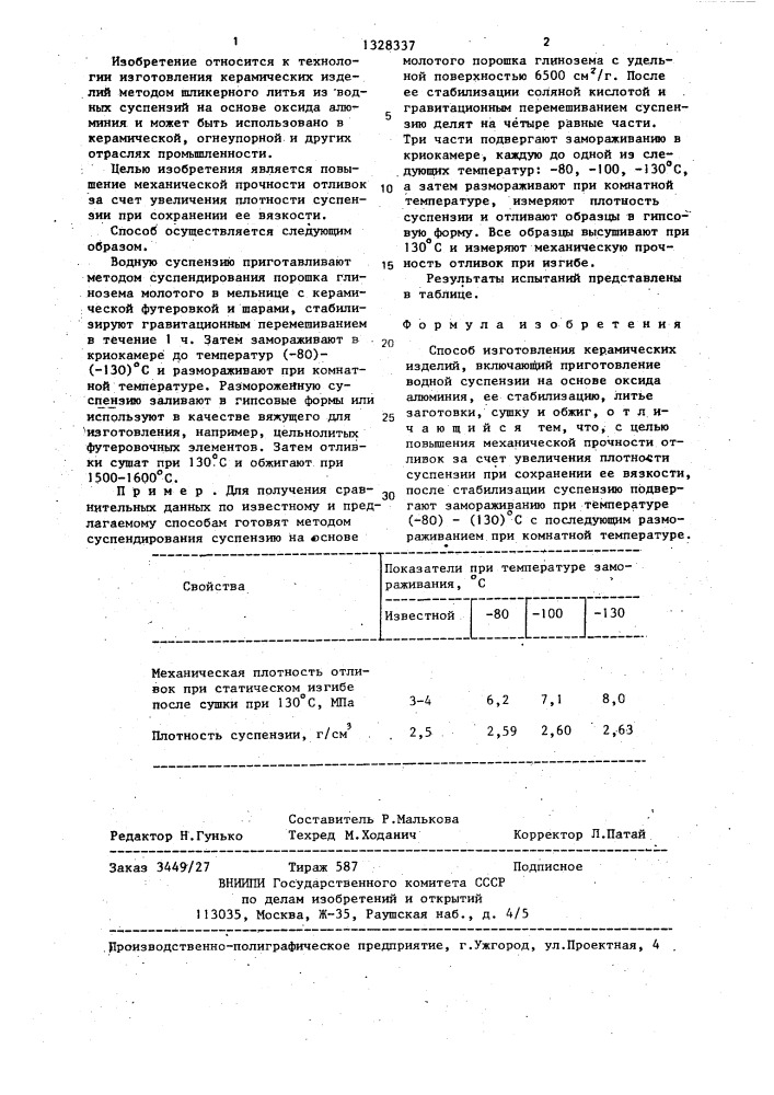 Способ изготовления керамических изделий (патент 1328337)