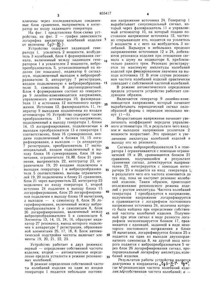 Устройство для резонансных испытаний изделий (патент 855417)