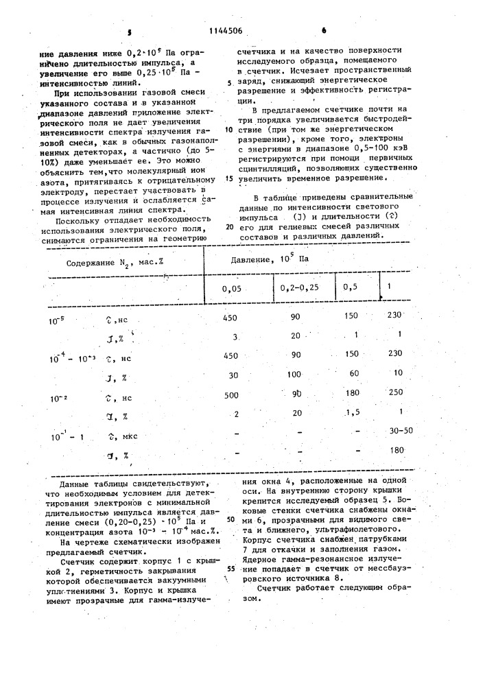 Газовый сцинтилляционный счетчик электронов (патент 1144506)