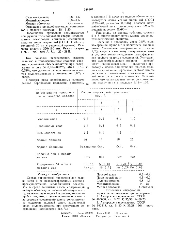 Состав порошковой проволоки (патент 946861)