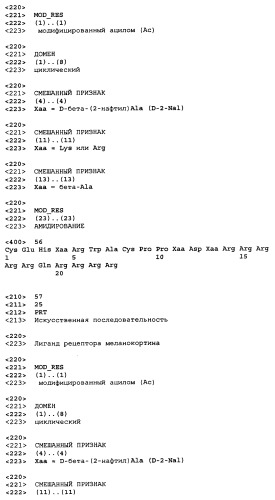 Лиганды рецепторов меланокортинов (патент 2401841)