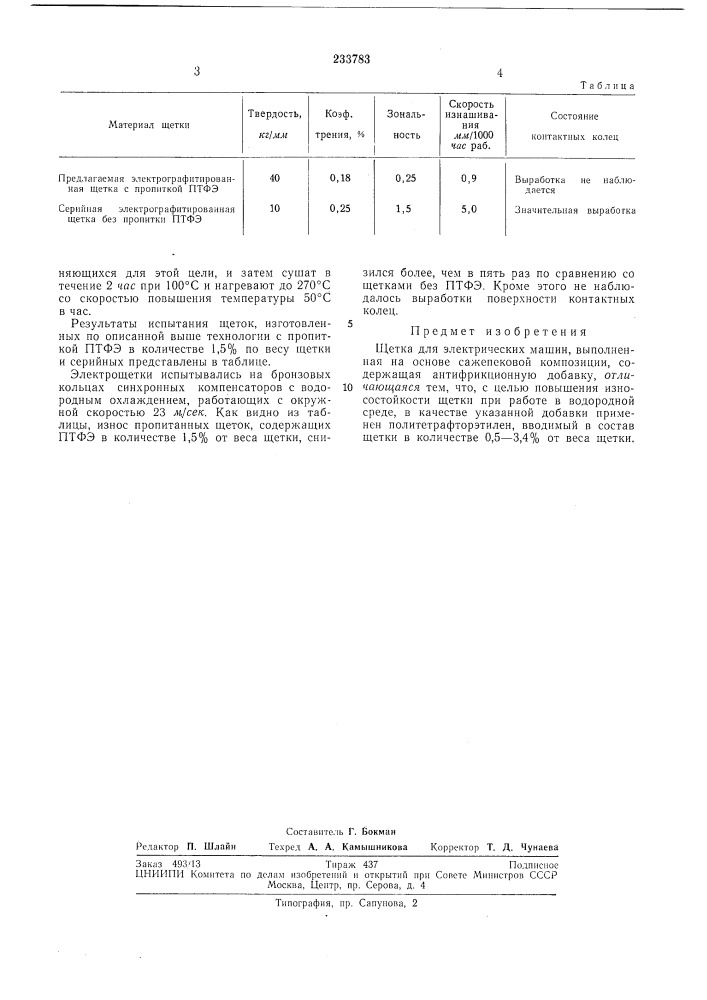 Щетка для электрических машин (патент 233783)