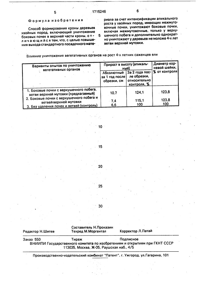 Способ формирования кроны деревьев хвойных пород (патент 1715246)