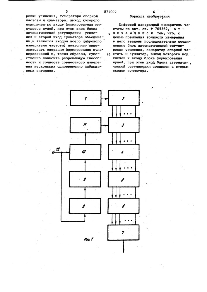 Цифровой панорамный измеритель частоты (патент 871092)