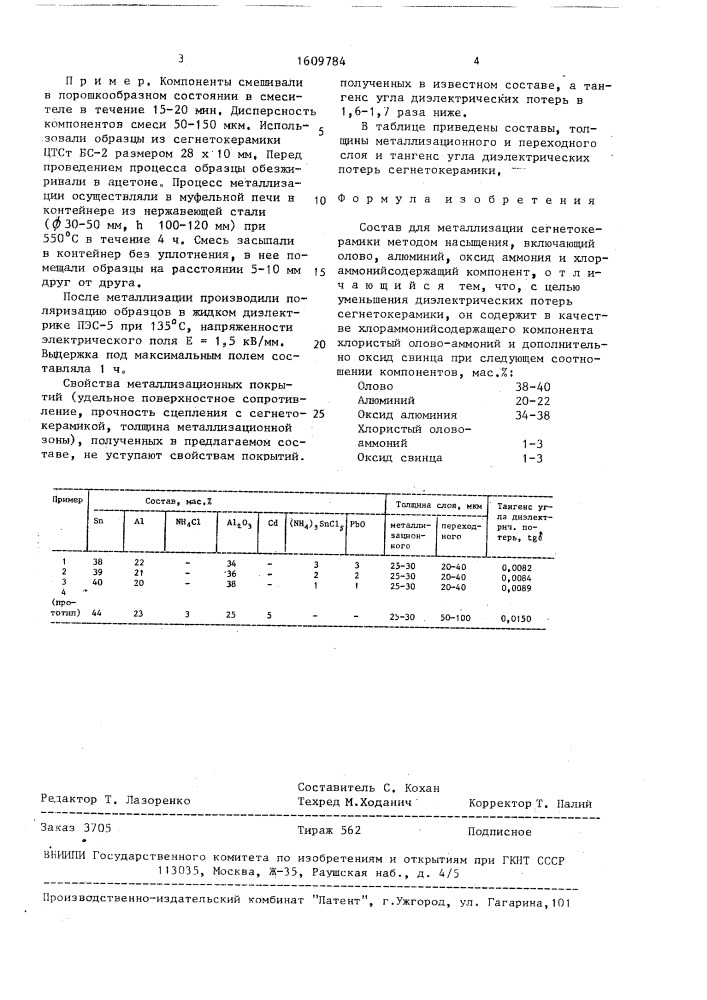 Состав для металлизации сегнетокерамики (патент 1609784)