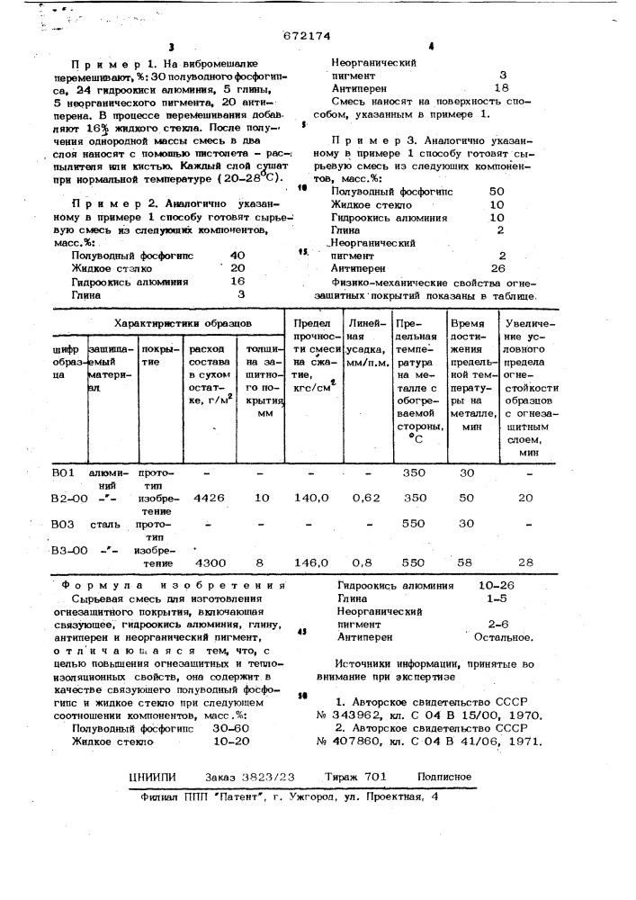 Сырьевая смесь для изготовления огнезащитного покрытия (патент 672174)