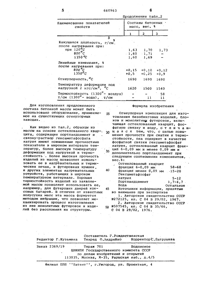 Огнеупорная композиция для изготовления безобжиговых изделий,блоков и монолитных футеровок (патент 660963)