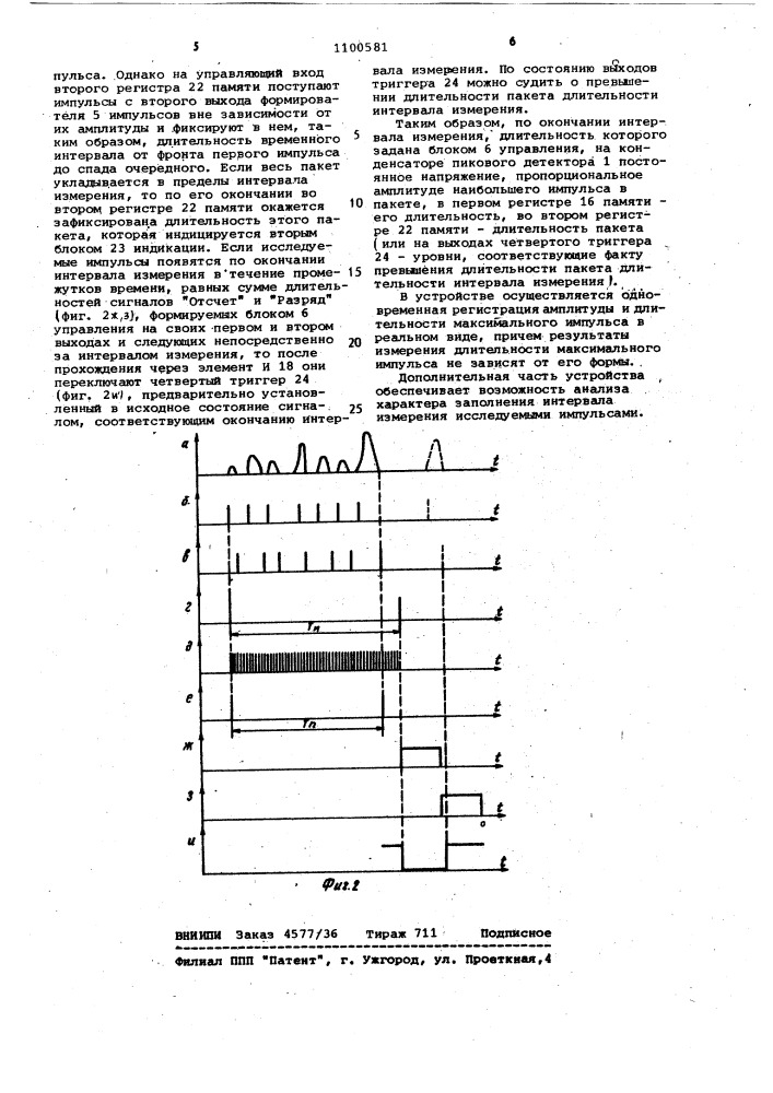 Устройство для измерения параметров импульсных сигналов (патент 1100581)