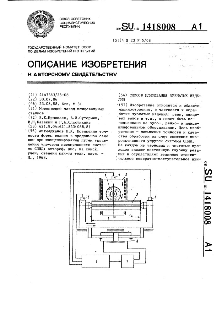 Способ шлифования зубчатых изделий (патент 1418008)