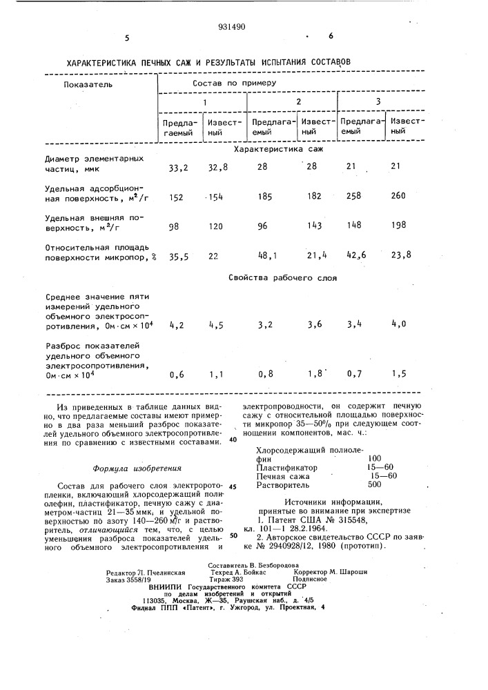 Состав для рабочего слоя электроротопленки (патент 931490)