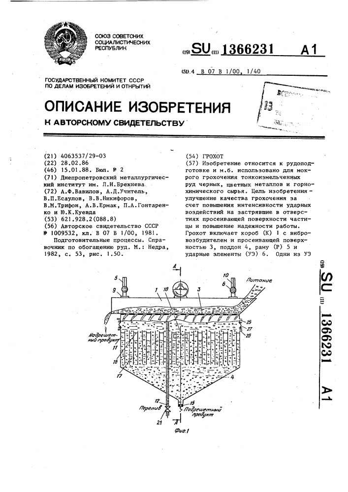 Грохот (патент 1366231)