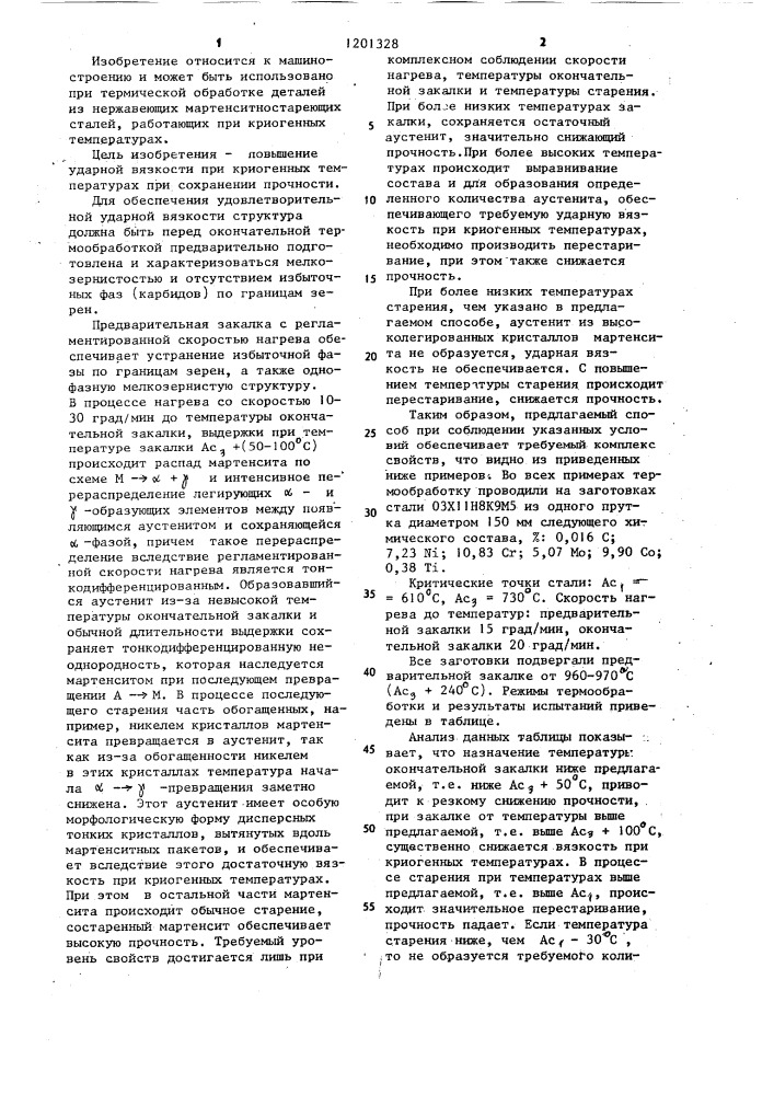 Способ термической обработки нержавеющих мартенситностареющих сталей (патент 1201328)